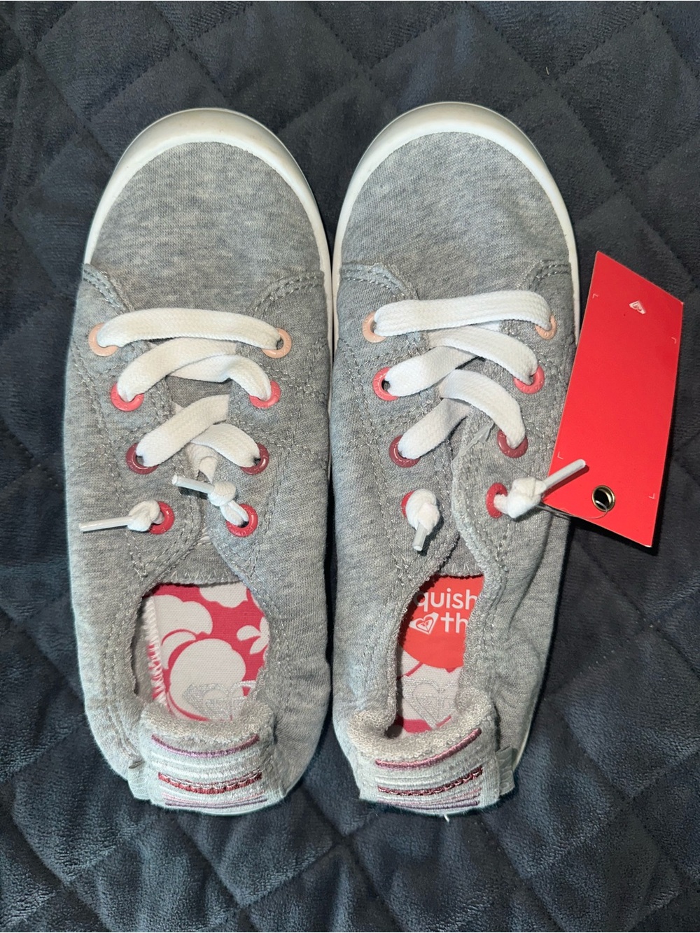 Roxy Gray Canvas Kids Sneakers with Pink Accents